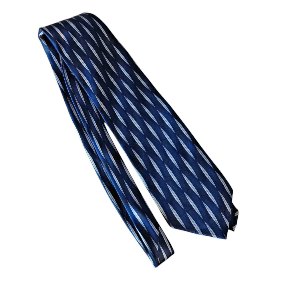 Luomo Moda Italy‎ Silk Necktie Blue Silver Geometric Abstract Business Tie